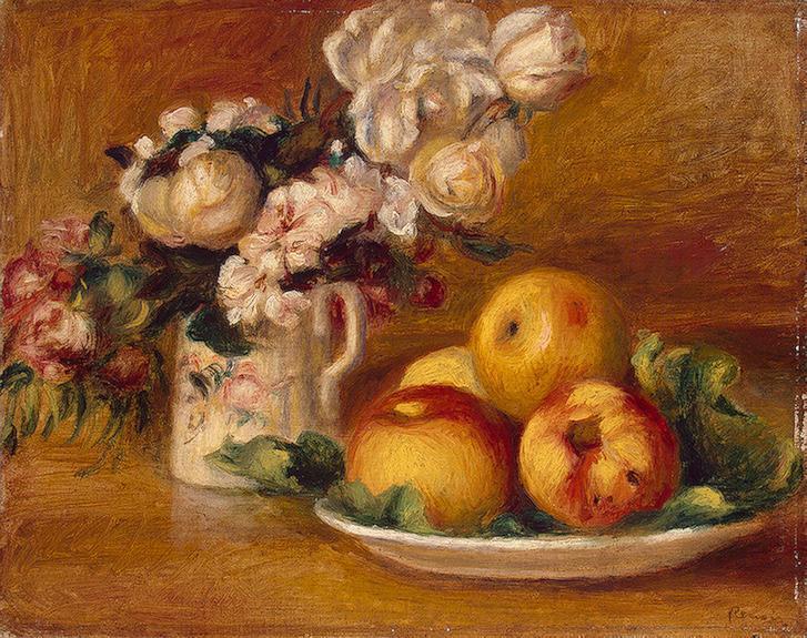 Apples and Flowers - Pierre-Auguste Renoir painting on canvas